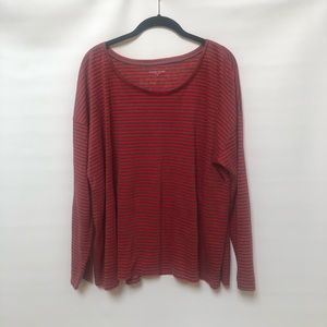 Eileen Fisher Red and Gray Striped Long Sleeve Top